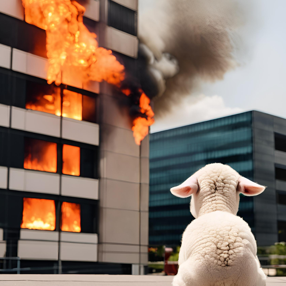 Lamb watching fire disaster